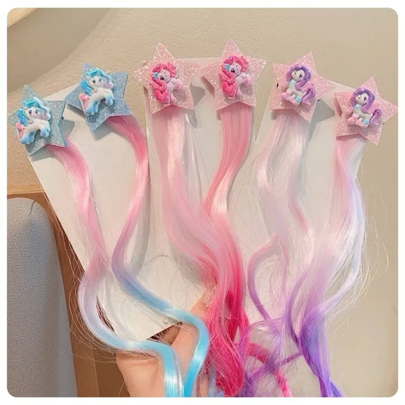 Kids Braided Hair Extensions with Star Clips – Princess Cartoon Highlighted Pigtails, Cute Hairpieces for Toddler Girls, Easy Snap-in Braids for Daily Styling and Parties